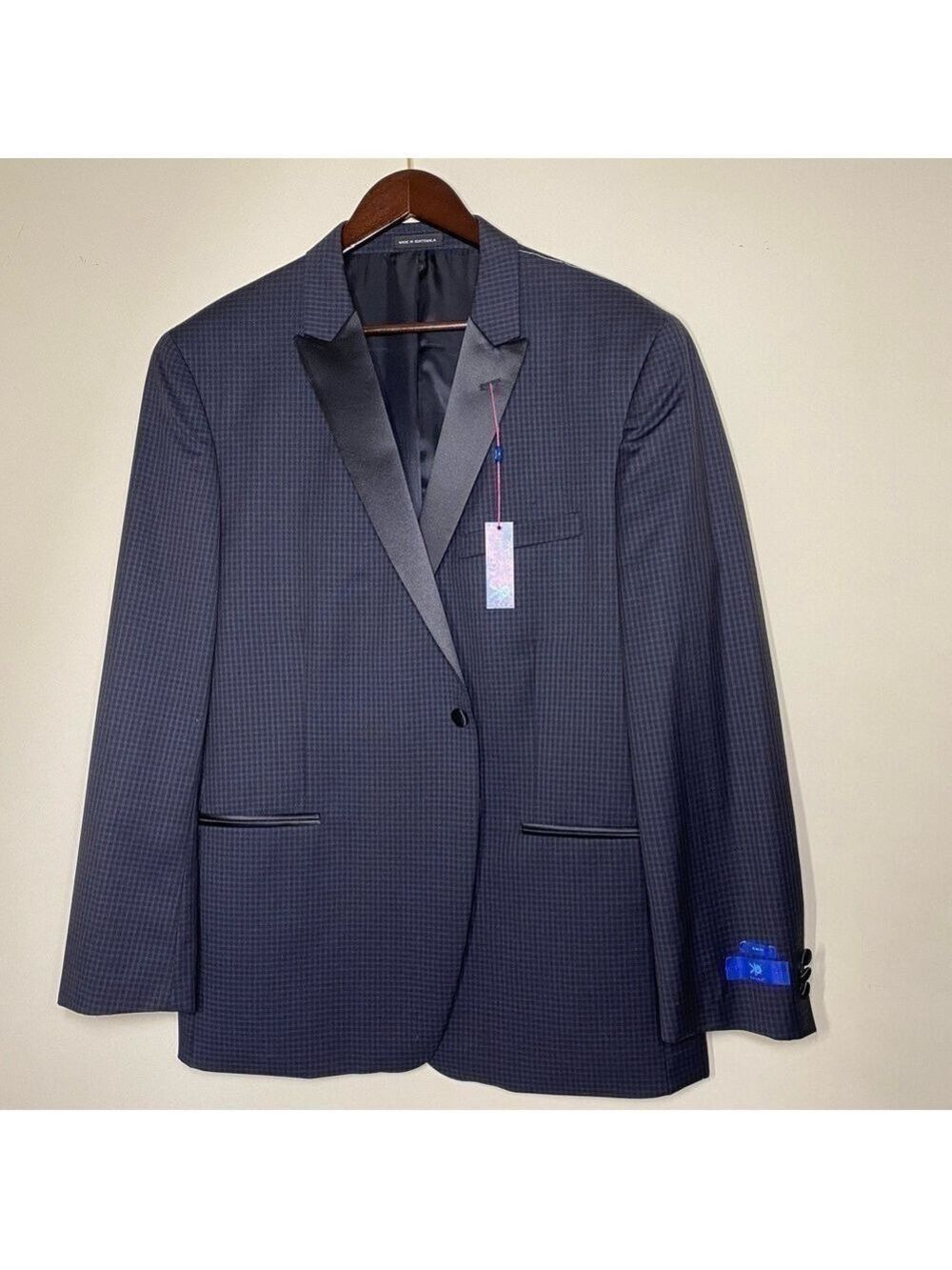 Egara Men’s Blue Black Checked Wool Blazer 46R NWT